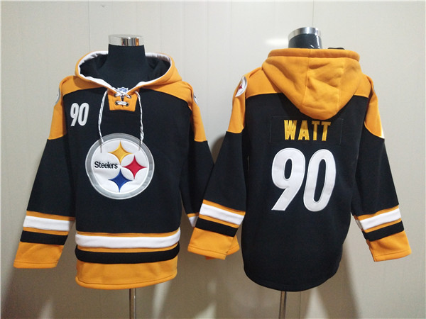 Men's Pittsburgh Steelers #90 T.J. Watt Black Ageless Must-Have Lace-Up Pullover Hoodie Men's Pittsburgh Steelers #90 T.J. Watt Black Ageless Must-Have Lace-Up Pullover Hoodie